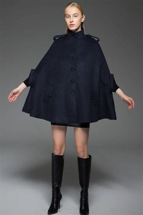 Cape Coat Wool Cape Womens Cape Winter Cape Blue Cape Womens Wool Cape Winter Warm Coat