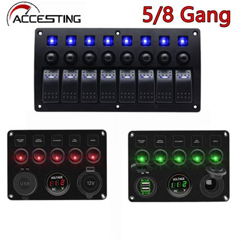 5 Gang 8 Gang LED Rocker Switch Panel IP65 Waterproof Marine Switch