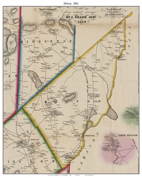 Milton, New Hampshire 1856 Old Town Map Custom Print - Strafford Co ...