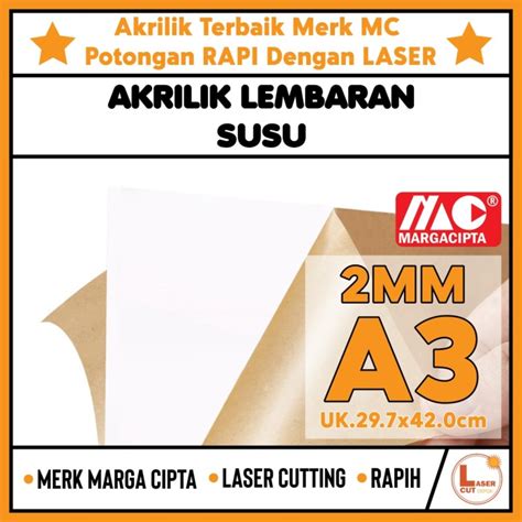 Jual AKRILIK Lembaran PUTIH SUSU 2mm A3 Marga Cipta Acrylic Kota