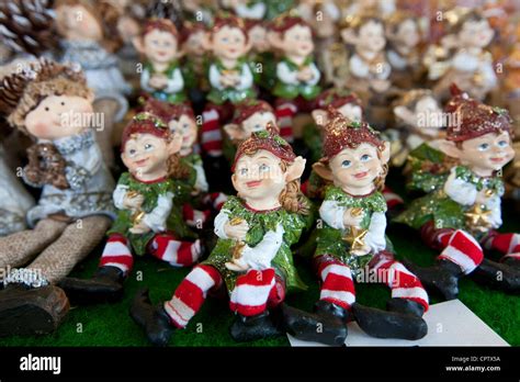 Christmas elves ornaments at traditional outdoor Christmas market at ...