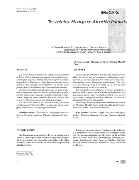Tos Crónica Manejo En Atención Primaria