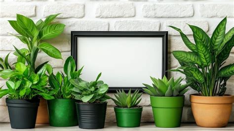 Verdant serenity a framed contrast against a brick backdrop | Premium ...
