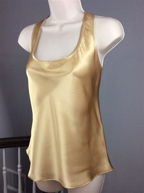 Women S Holiday Metallic Gold Satin Cami Sleeveless Tank Top Blouse M Pre Owned Tank Tops