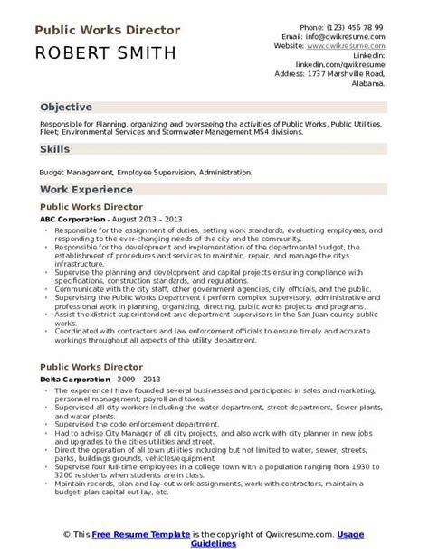 Public Works Director Resume Samples Qwikresume