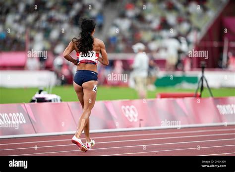 Katarina Johnson-Thompson participating in the 200-meter heptathlon at ...