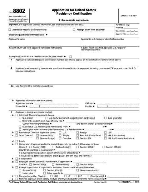 Irs Form 8802 Application For Us Residency Certification Forms