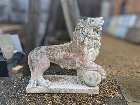 Pair Of Majestic Composite Stone Lion Statues Watling Reclamation