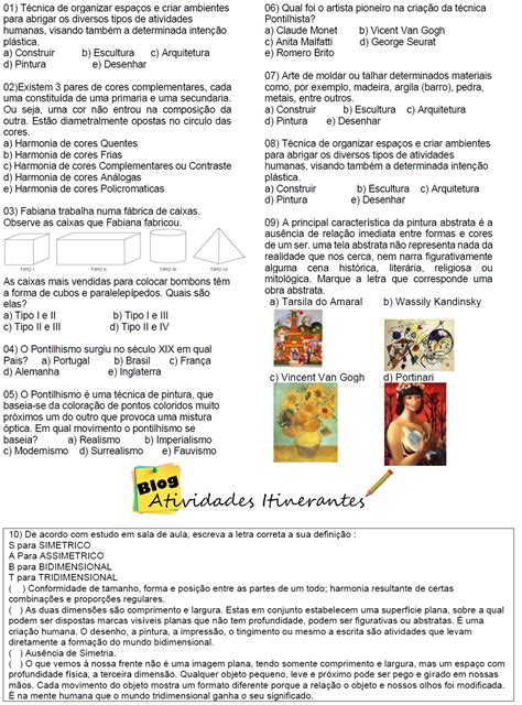 Atividades De Artes 8 Ano Para Imprimir REVOEDUCA