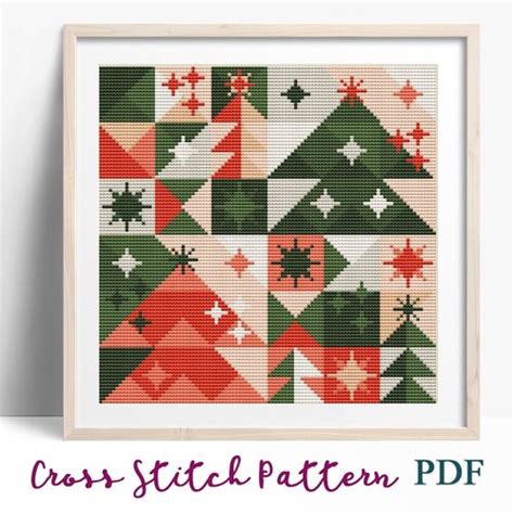 Merry Christmas Cross Stitch Pattern Modern Cross Stitch Etsy