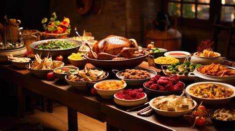 Premium AI Image | Thanksgiving whole turkey grilled and dishes ...