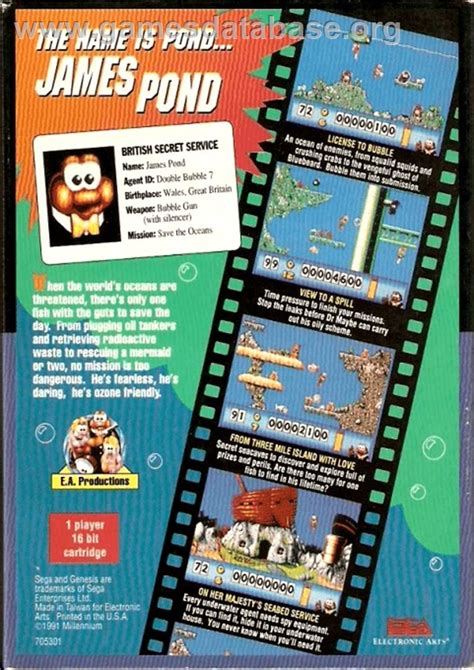 James Pond Sega Genesis Artwork Box Back