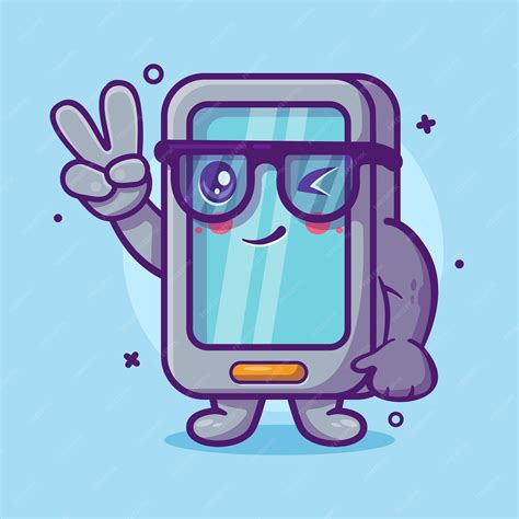 Mascote De Personagem De Smartphone Fofo Com Gesto De Mão De Sinal De Paz Desenho Animado