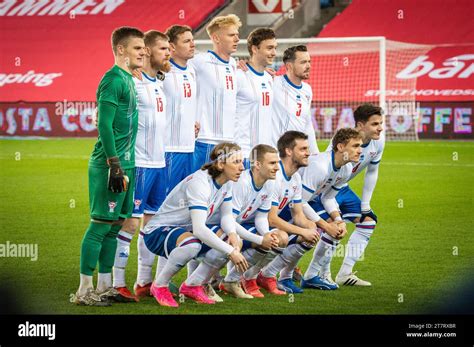 Oslo Norway 16th Nov 2023 The Starting 11 Of The Faroe Islands For