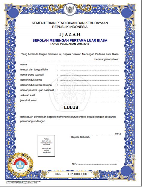 Juknis Penulisan Pengisian Ijazah Sd Sdlb Smp Smplb Sma Smalb