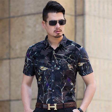 New Design Mens Summer Hollow Floral Shirt Sexy Man See Through Dress Shirt Short Sleeve Floral