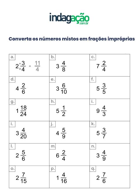 Transformar Número Misto Em Fração Imprópria Exercícios 5 Ano - Converta os números mistos em frações impróprias | Fração imprópria ...