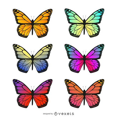 Aislado mariposa gradiente ilustración conjunto Descargar vector