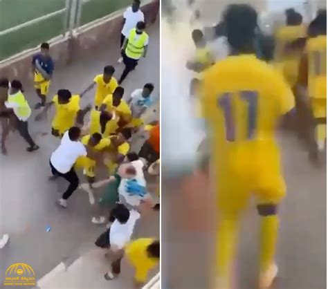 اشتباك بالأيدي وركل بالأقدام شاهد مضاربة بين لاعبي شباب النصر