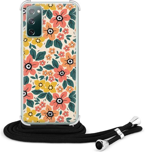 Samsung Galaxy S20 Fe Hoesje Met Koord Blossom Multi Bloemen Afneembaar Zwart