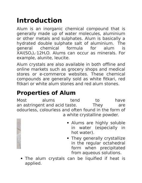 Potash Alum 12 Introduction Alum Is An Inorganic Chemical