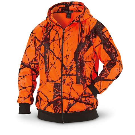 Wfs Mens Heavy Fleece Blaze Orange Camo Hooded Sweatshirt 645638