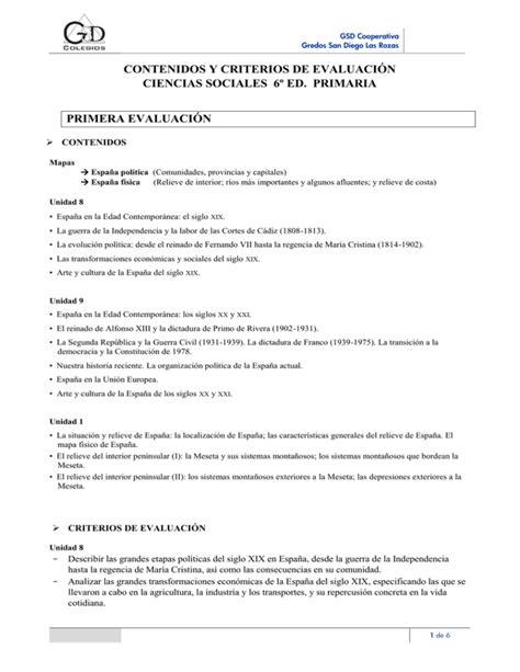 6º Ccss Contenidos Y Criterios De Evaluación