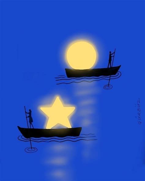 Two People On Boats In The Water At Night One Is Holding Up A Star