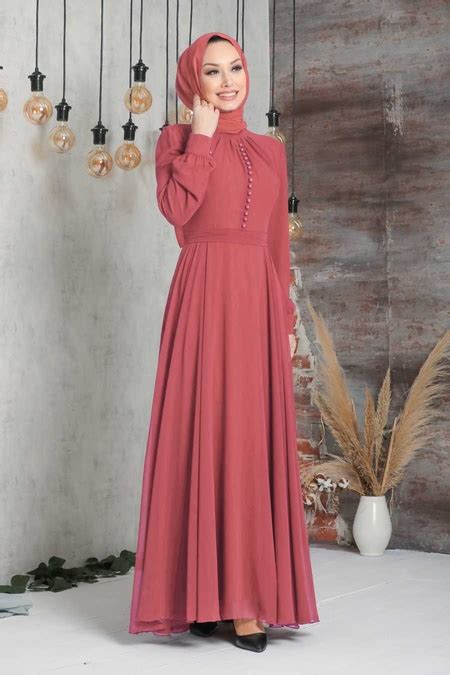 Dark Salmon Pink Hijab Dress 2703ksmn Neva