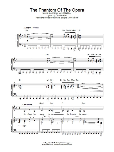 Andrew Lloyd Webber The Phantom Of The Opera Sheet Music And Chords For Super Easy Piano