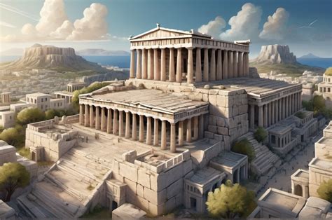 Fantasy Illustration Of Greek Akropolis Temple And