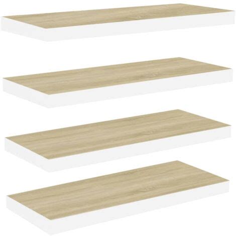 Schweberegale 4 Stk Eichen Optik und Weiß 60x23 5x3 8 cm MDF