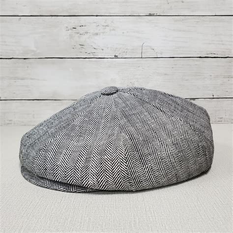 Black Herringbone Linen Apple Newsboy Cap Winner Caps MFG Company