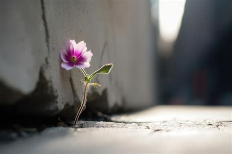 Une Fleur Pousse à Travers Une Fissure Dans Un Mur De Béton Photo