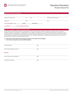 Fillable Online Hr Osu Vacation Donation Recipient Form The Office Of