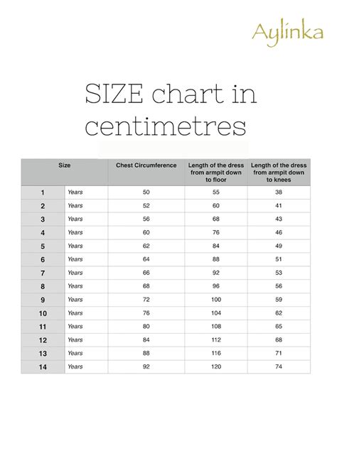 Size Chart Etsy