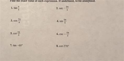 Solved Find Exact Value Of Each Expression 1 8 In Full