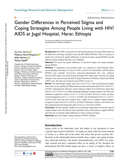 Pdf Gender Differences In Perceived Stigma And Coping Strategies