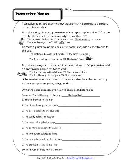 Possessive Nouns Activity Teacher Made Worksheets Library