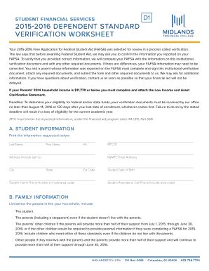 Fillable Online Midlandstech 2015 2016 Dependent Standard Verification