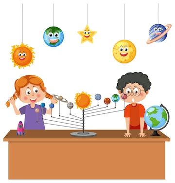 Premium Vector | Cartoon kids learning astronomy