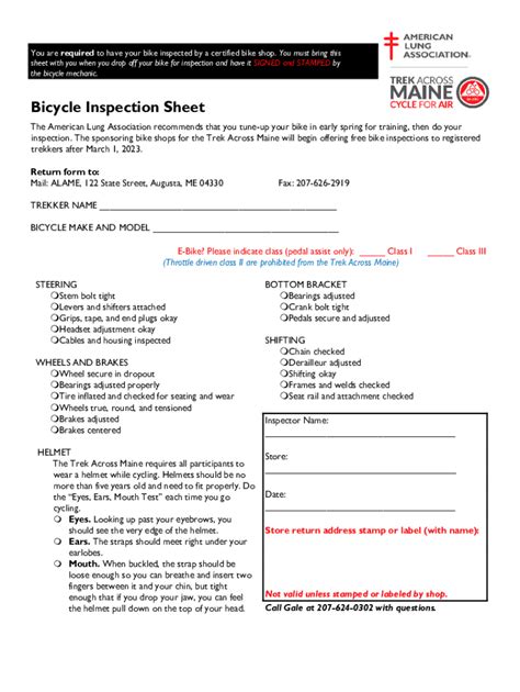 Fillable Online Get Your Bike Ready To Ridebike Inspection Checklist