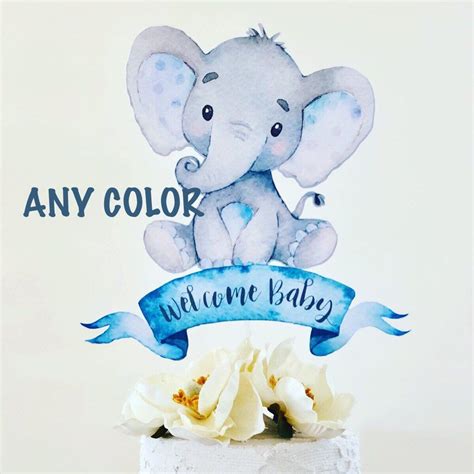 Any Color Watercolor Baby Elephant Cake Topper Baby Shower Etsy Artofit