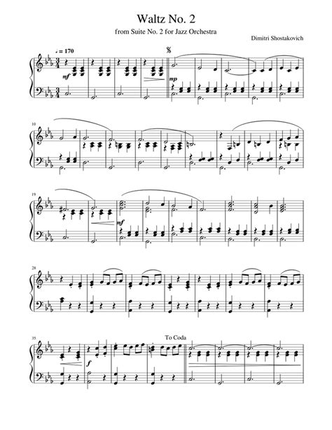 Shostakovich Waltz No 2 Sheet Music For Piano Solo