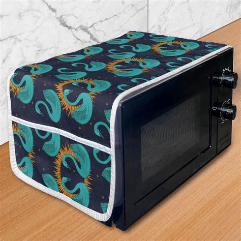 Swan Microwave Oven Cover, Abstract Pattern of Long Necked Aquatic ...