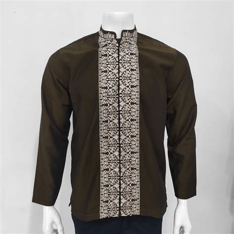 Jual Ricardo Baju Koko Bordir Olive Lengan Panjang Shopee Indonesia