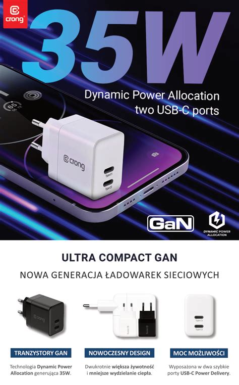 Ładowarka sieciowa Crong Ultra Compact GaN 35W USB C