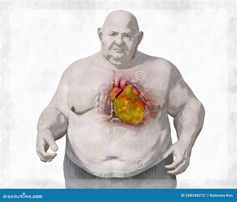 Obese Heart In Overweight Man 3d Illustration Concept Of Obesity And Inner Organs Disease