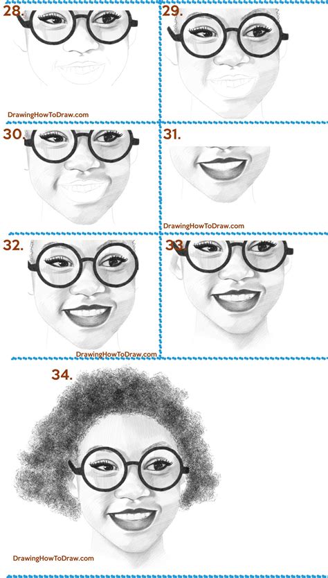 How To Draw A Black Girls Womans Face With Glasses And An Afro Step