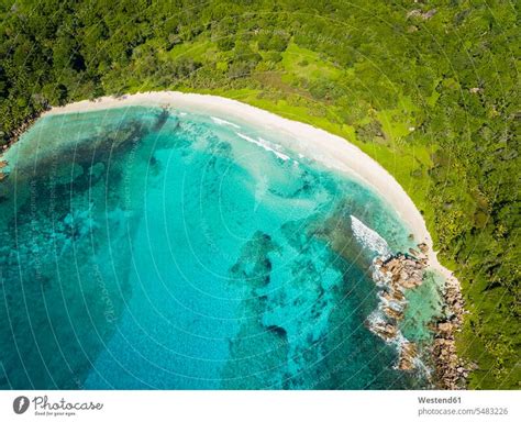 Seychellen La Digue Blick Auf Den Anse Cocos Strand Luftaufnahme